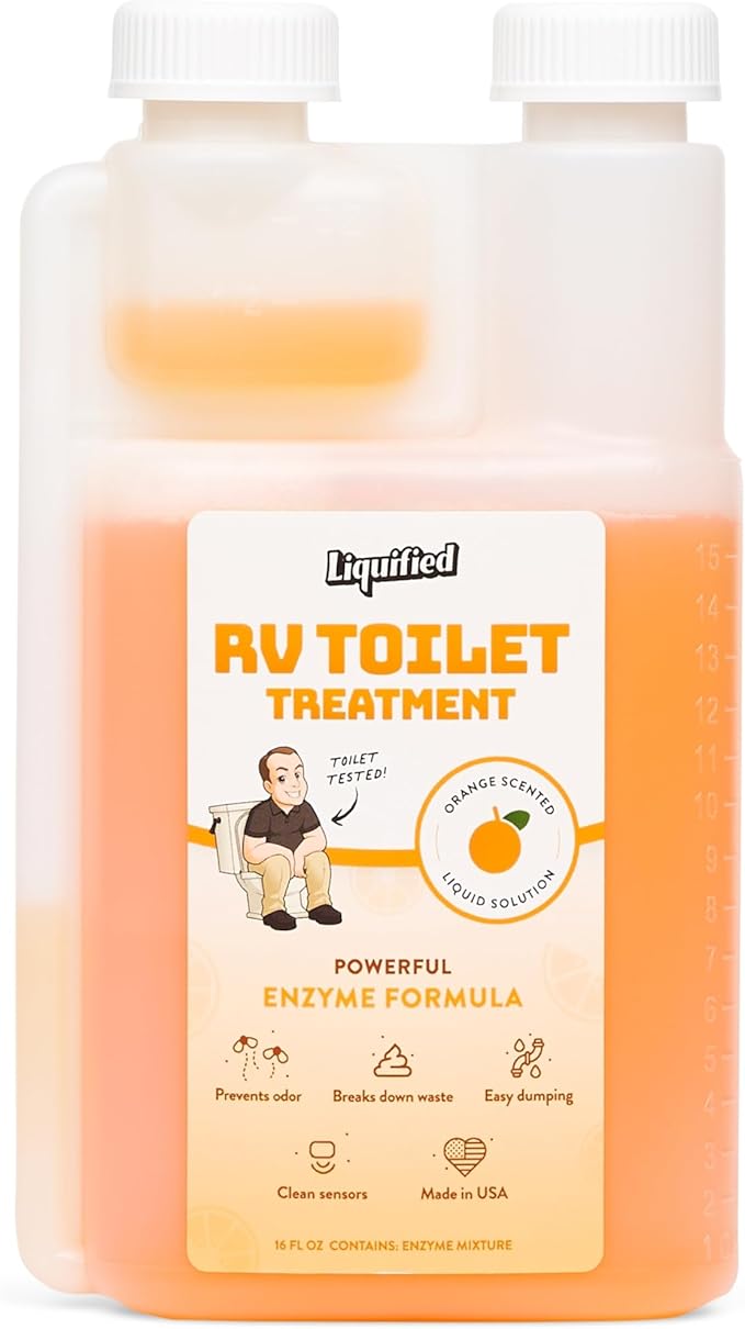 Liquified RV Toilet Treatment - Black Holding Tank Digester - Odor Eliminator - Orange Scent - Matts RV Reviews (Orange, 16oz)