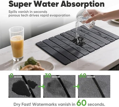 Stone Drying Mat for Kitchen Counter, Quick Diatomaceous Earth Mats for Dishes, 24" x 16" W Super Absorbent Fast-Drying Collapsible Countertop Stone Mat (Marble Grey, Extra Large)
