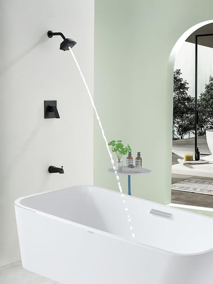 Black Shower Head and Handle Set 5 Inch Bathtub Faucet Shower Faucet with 6-Spray Shower Head Shower Valve Kit Modern Shower Set High-Pressure Shower Trim Kit