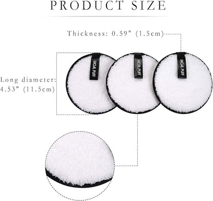 Vtrem 3 PCs Makeup Remover Pads Reusable Soft Facial Cleaning Puffs Towels Christmas Gifts Double-Side Washable Make Up Removing Cloth Microfiber Multi-Function, White
