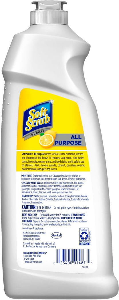 Soft Scrub All Purpose Cleaner, Surface Cleanser, Lemon, 36 Fluid Ounces, 6 Count