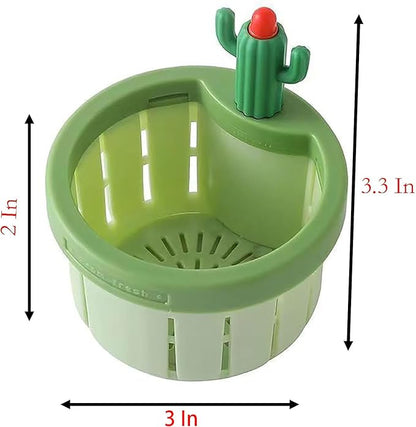 2 Pcs 3 Inch Diameter Kitchen Washbasin Sink Drain, Green Cactus Design Food Residue Collector Open with Just One Press(Green)