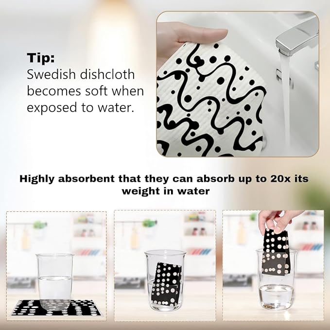 6 Pack Swedish Dishcloths for Kitchen,Geometric Dish Cloths Super Absorbent Reusable Paper Towels Washable, Quick Drying, Dishwasher，Kitchen Gifts for Women
