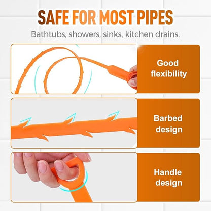 25 Inch Flexible Drain Snake Set, Professional Hair & Clog Remover Tool for Bathroom & Kitchen, Easy-to-Use Sink Cleaner with Comfort Grip for Home (20 Pcs)