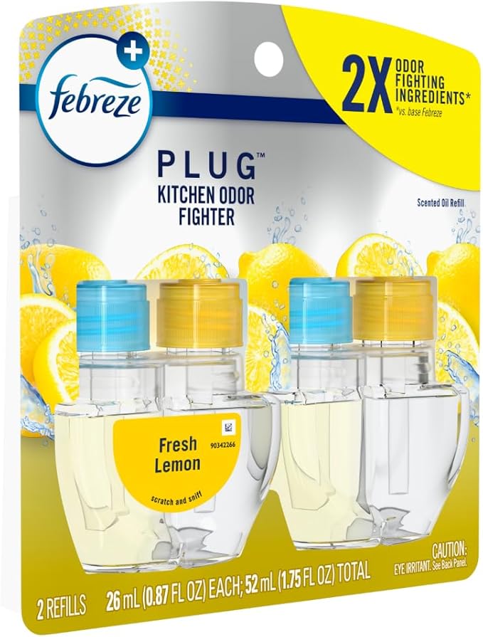 Febreze Plug In Air Freshener, Odor-Fighting Scented Oil Refill, Kitchen Odor Fighter, 2 Refills