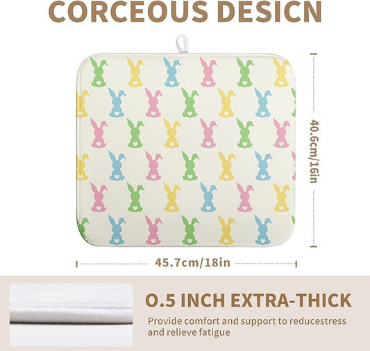 Easter Bunny Dish Drying Mat Colorful Cute Rabbits Kitchen Drying Mat Spring Microfiber Dish Dryer Pad Absorbent Reversible Dish Drainer Rack Mat Washable Dish Mat for Kitchen Countertop 16x18 Inch