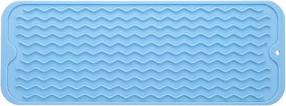 MicoYang Silicone Dish Drying Mat for Multiple Usage,Easy clean,Eco-friendly,Heat-resistant Silicone Mat for Kitchen Counter,Sink,Bar,Bottle,or Cup Light Blue M 17 inches x 6 inches