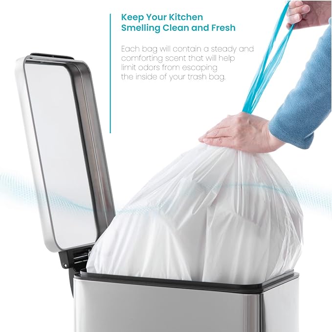 Home Zone Living 2-Pack 8 Gallon Kitchen Trash Bags with Drawstring Handles, Heavy Duty Custom Fit Design for Standard 30 Liter Kitchen Trash Cans, Code 30S, 60-Count