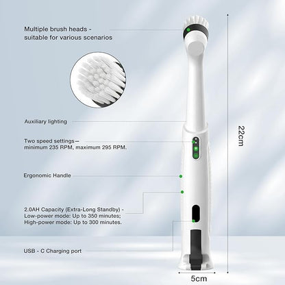 Electric Spin Scrubber, Rechargeable Waterproof Grout Cleaning Brush with 5 Magnetic Heads for Tile Surfaces, Bathroom Crevices, Kitchen & Faucet Corners
