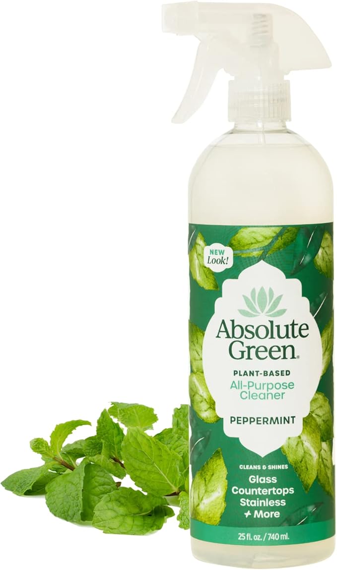 Absolute Green All Purpose Cleaner Spray, Non-Toxic, Kitchen, Bath, Countertop, Stainless, Safe around Kids + Pets, Natural Peppermint Scent, 25 oz (6 Pack)