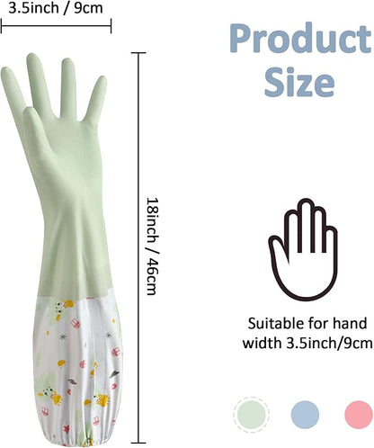 3pcs Dishwashing Cleaning Gloves, Waterproof Reusable Kitchen Long Gloves, Latex-Free Household Gloves for Laundry, Cleaning, Working, Gardening