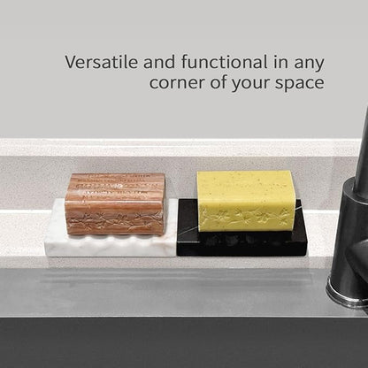 WeDoDecor Real Matte Black Marble Soap Dish for Bathroom Sink & Shower Stone Tray Small Unique Bar Soap Holder with Draining | Non-Slip, Luxury Bath Room Accessories