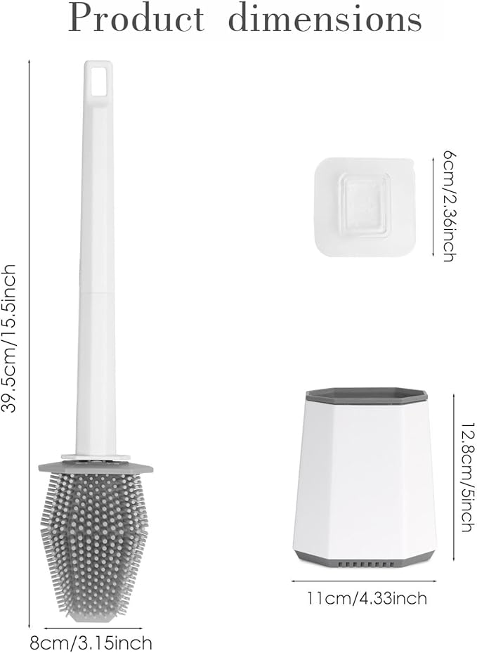 Silicone Toilet Brush and Holder Bendable Efficient Cleaning Wall Mounted Toilet Bowl Brush with Long Handle Brush Head and Silicone Bristles No Rusty Handles Problem