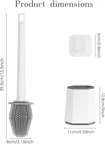 Silicone Toilet Brush and Holder Bendable Efficient Cleaning Wall Mounted Toilet Bowl Brush with Long Handle Brush Head and Silicone Bristles No Rusty Handles Problem