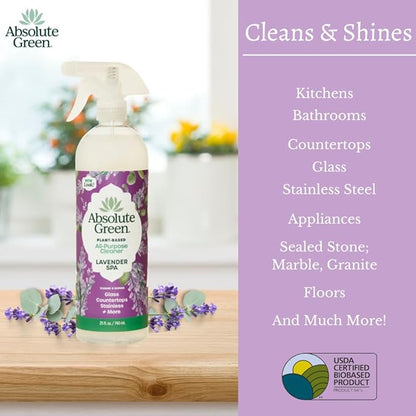 Absolute Green All Purpose Cleaner Spray, Non-Toxic, Kitchen, Bathroom, Countertop, Glass, Stainless, Safe around Kids and Pets, Natural Lavender Spa Scent, 25 oz (1 Pack)