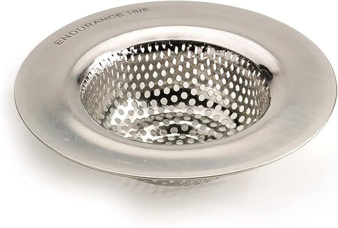 RSVP International Endurance® Stainless Steel Large Sink Strainer, 4.5" | Traps Food Scraps | Polished Finish with Precision Pierced Holes | Dishwasher Safe