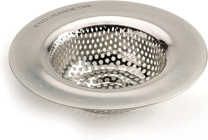 RSVP International Endurance® Stainless Steel Large Sink Strainer, 4.5" | Traps Food Scraps | Polished Finish with Precision Pierced Holes | Dishwasher Safe