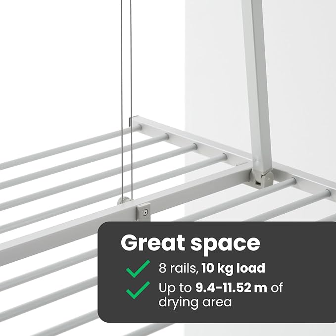 foxydry Mini, Ceiling Mounted Clothes Drying Rack, Pulley Clothesline, Vertical Folding Laundry Drying Rack 21.26" D x 59.84" W x 9.84" H