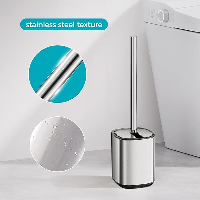 Toilet Brush and Holder Set Toilet Bowl Brush Stainless Steel Automatic Open lid Toilet Bowl Cleaner Brush with Durable Bristle Head Toilet Cleaning Brush for Bathroom