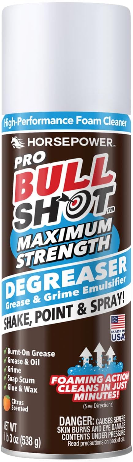 Bull Shot Degreaser Pro MAX, Super-Concentrated Foaming Degreaser & Cleaner, AS-SEEN-ON-TV, Made in USA, Shake, Point & Spray, Emulsifies Grease & Grime, Glue & Tape Residue, Oil & More