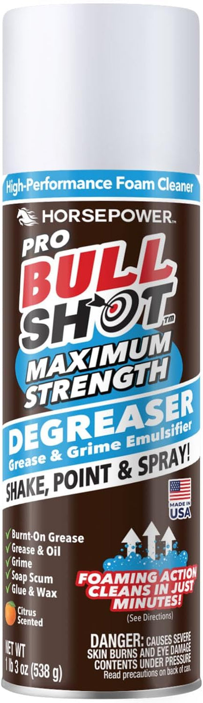 Bull Shot Degreaser Pro MAX, Super-Concentrated Foaming Degreaser & Cleaner, AS-SEEN-ON-TV, Made in USA, Shake, Point & Spray, Emulsifies Grease & Grime, Glue & Tape Residue, Oil & More
