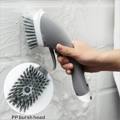 Cleaning Brush Tile Brush Bristles Scrub Brush with Soap Dispensing Long Handle Comfort Grip Heavy Duty for Bathroom Shower Kitchen Sink Floor Tile Cleaner Household Cleaning Tool (Grey)
