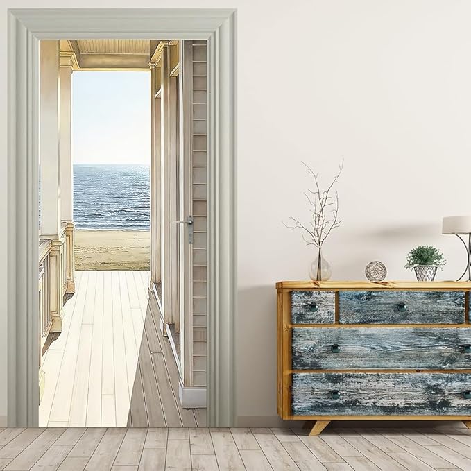 3D Door Stickers Murals Peel and Stick Wallpaper -Seascape- PVC Self-Adhesive Door Decals Removable Waterproof Poster for Bedroom Living Room Home Door Wall Decoration 39.3x86.6 inch