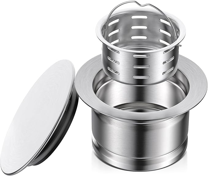 BOTEMY 3-1/2 Inch Extended Garbage Disposal Flange with Deep Strainer and Sink Stopper Flat Cover Kitchen Sink Flange Kit (Brushed)