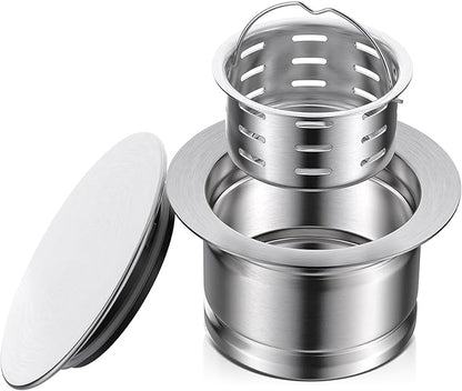 BOTEMY 3-1/2 Inch Extended Garbage Disposal Flange with Deep Strainer and Sink Stopper Flat Cover Kitchen Sink Flange Kit (Brushed)