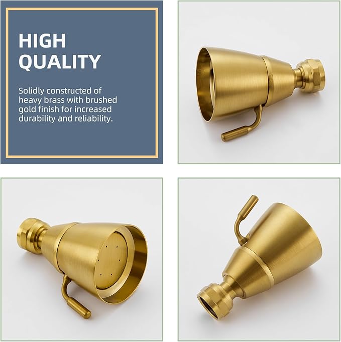 Angle Simple High Flow Shower Head, Brass Shower Sprayer for Outdoor, Adjustable Angle and Water Flow, G 1/2, Brushed Dark Gold