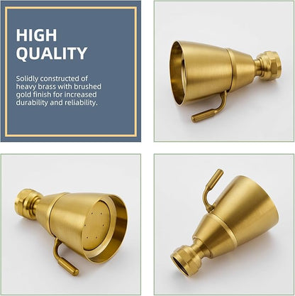 Angle Simple High Flow Shower Head, Brass Shower Sprayer for Outdoor, Adjustable Angle and Water Flow, G 1/2, Brushed Dark Gold