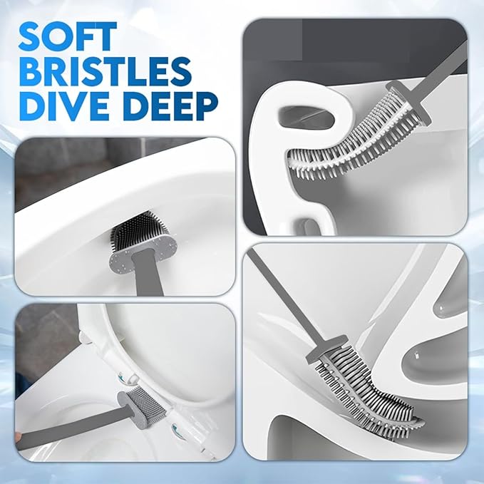 Modern Minimalist Silicone Toilet Brushes & Holders - Pack of 4 Toilet Bowl Brushes Gray- Self-Cleaning & Splash-Free, Easy-Rinse Design with Wall Mounted Holder Bathroom Accessory