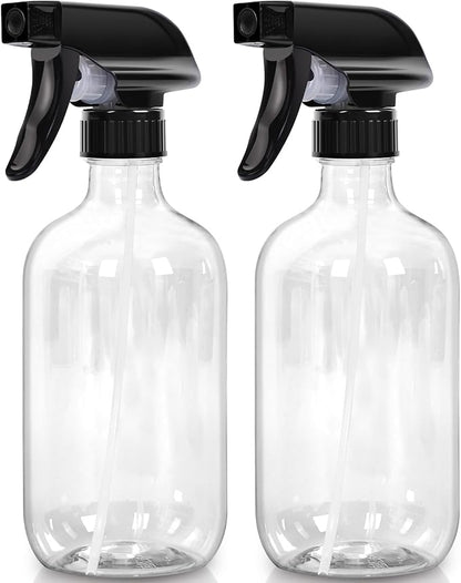 Cleaning Spray Bottles for Plants Misters Inside, 2 Pack 16.9 oz Squirt, Water Spray Bottle Mist Sprayer, No Leak Hair Mister Empty with Adjustable Nozzle (Transparent)