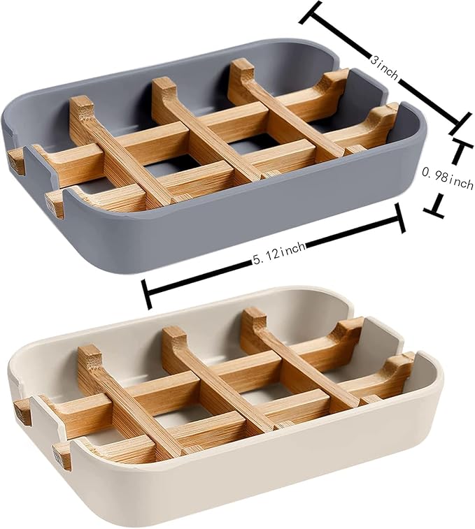 Aoheuo Modern Bamboo Fiber soap Holder and soap Dish Combination (Removable), Gray, 5.12 Long by 3 Wide, 0.98 inches high, Used in Kitchens, bathrooms, and bar Sinks