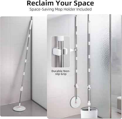 3-in-1 Precision Spin Mop & Bucket System, 71” Extra-Long Handle, Clean-Water Separation, 3 Specialized Heads for Baseboards & Corners, Compact for Hardwood & Micro-Porous Floors