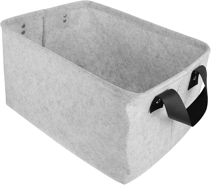 MAGICLULU Reusable Felt Storage Basket with Handles Medium Gray Laundry Hamper and Organizer Thick Material Washable and Portable Storage Box for Clothes and Items