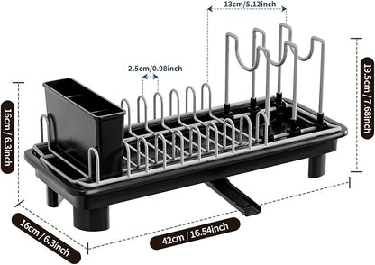 Compact Dish Drying Rack with Utensil Holder – Small Countertop Dish Drainer with 360° Rotating Drain Spout, Stainless Steel Dish Rack for Kitchen Sink, Space-Saving Design for Small Kitchen
