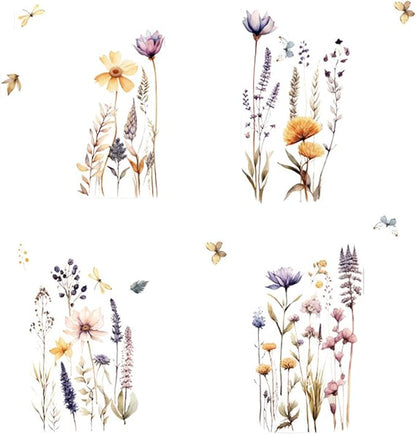 Wildflower Wall Decals Wall Decor Boho Flower Stickers, Dandelion Grass Wall Art Murals, 3D Flower Pattern Self-Adhesive Wall Stickers for Girls Bedroom Living Room Nursery Decor