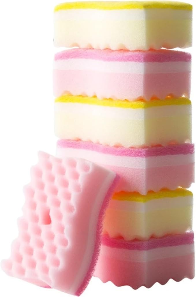 Non-Scratch Cellulose Scrub Sponge,Multipurpose Cleaning Scrubber, Dual-Sided Dishwashing Sponge for Kitchen (Yellow & Pink, S Type 4pcs)
