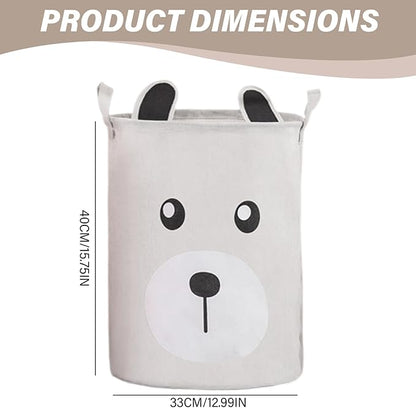 Kids Laundry Basket, Canvas and Linen Round Laundry Basket with Handles, Foldable Large Capacity Organizer for Storing and Children's Toys, Organizer