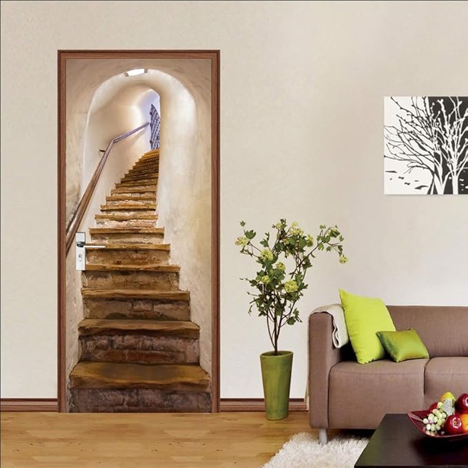 3D Door Stickers Murals Peel and Stick - Stairs - Wallpaper Self-Adhesive Decals Removable PVC Waterproof Poster for Bedroom Living Room 30.3" x 78.7"