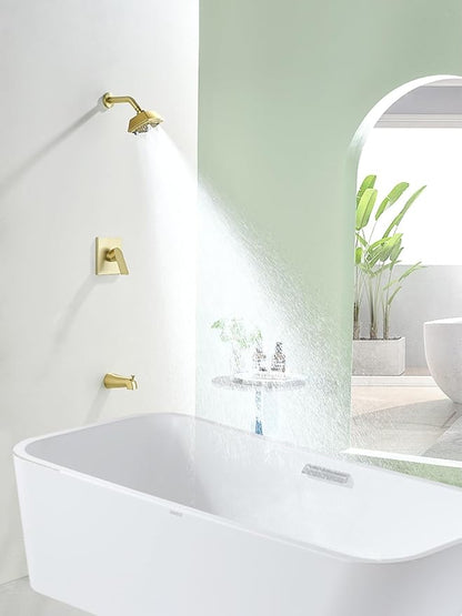 Brushed Gold Shower Head and Handle Set 5 Inch Bathtub Faucet Shower Faucet with 6-Spray Shower Head Shower Valve Kit Modern Shower Set High-Pressure Shower Trim Kit