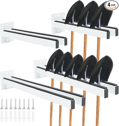Extra Wide Tool Rack Wall Mount – Heavy Duty Shovel Holder for Garage, Shed & Barn, Powder Coated Steel Organizer for Shovels, Rakes, Brooms, Truck Storage (3.5 x 4.5 x 12 in, 4 Pack)