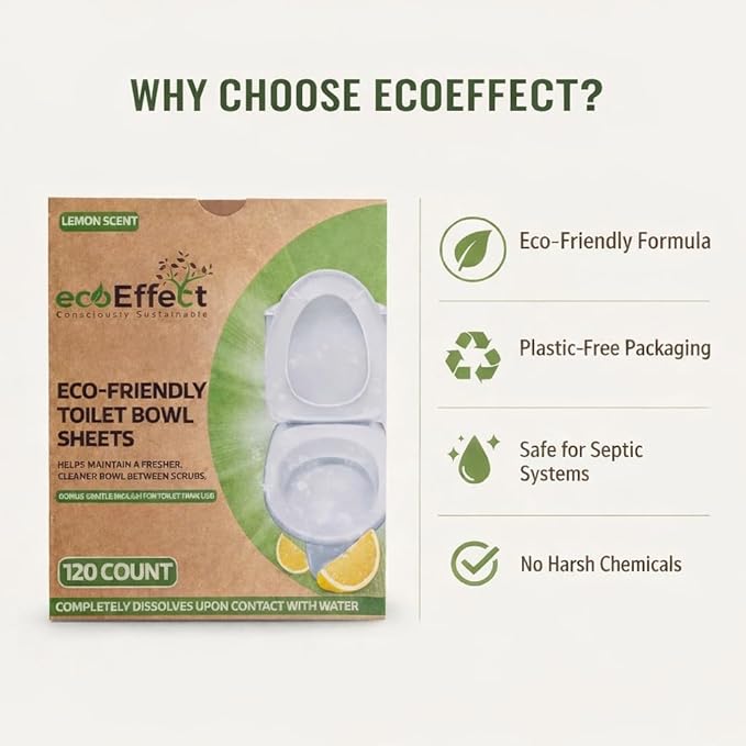 ecoEffect™ Toilet Bowl Cleaner Sheets | 120 Cleans | Natural | Quick Dissolve | Deodorizing Citrus Scent | Biodegradable | Septic Safe | Eco-Friendly | NO PLASTIC