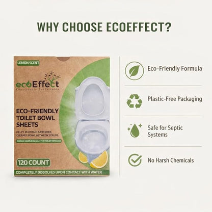 ecoEffect™ Toilet Bowl Cleaner Sheets | 120 Cleans | Natural | Quick Dissolve | Deodorizing Citrus Scent | Biodegradable | Septic Safe | Eco-Friendly | NO PLASTIC
