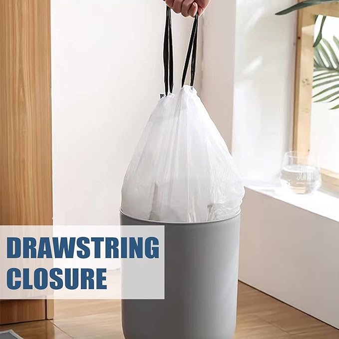 Small Trash Bags 4 Gallon - Drawstring 4 Gallon Trash Bag, Individual Unscented Small Garbage Bags, White 4 Gal Trash Can Liners Bathroom Trash Bags, 57 Count