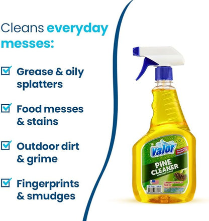 Valor Pine All-Purpose Cleaner with Trigger Sprayer, 32 fl oz – Multi-Surface Household Cleaner, Powerful Degreaser, Biodegradable, Fresh Pine Scent, Kitchen & Bathroom Use (32 Fl Oz (Pack of 6))