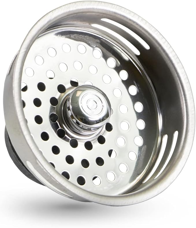 Highcraft 9843 Stainless Steel Kitchen Sink Strainer Basket-Replacement for Standard Drains (3-1/2 Inch) -Universal Style Rubber Stopper