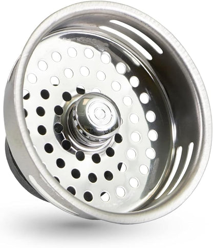 Highcraft 9843 Stainless Steel Kitchen Sink Strainer Basket-Replacement for Standard Drains (3-1/2 Inch) -Universal Style Rubber Stopper
