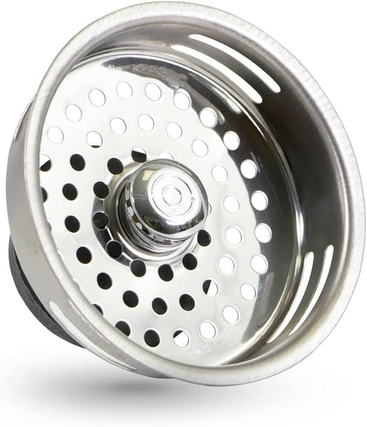 Highcraft 9843 Stainless Steel Kitchen Sink Strainer Basket-Replacement for Standard Drains (3-1/2 Inch) -Universal Style Rubber Stopper